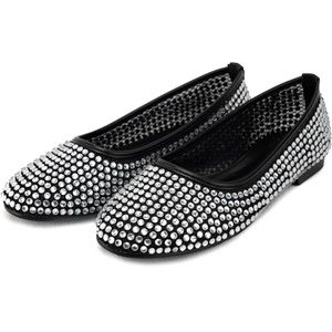 KaroNairy Rhinestone Sparkly Ballet Flats Mesh Black Shoes 9 NWT